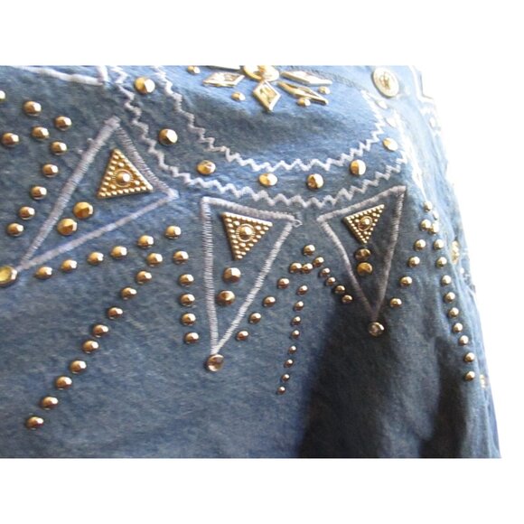 2XL Vintage Women's Denim Top Studded Rhinestone 1990's Mom Jacket USA MADE XXL - Picture 4 of 9